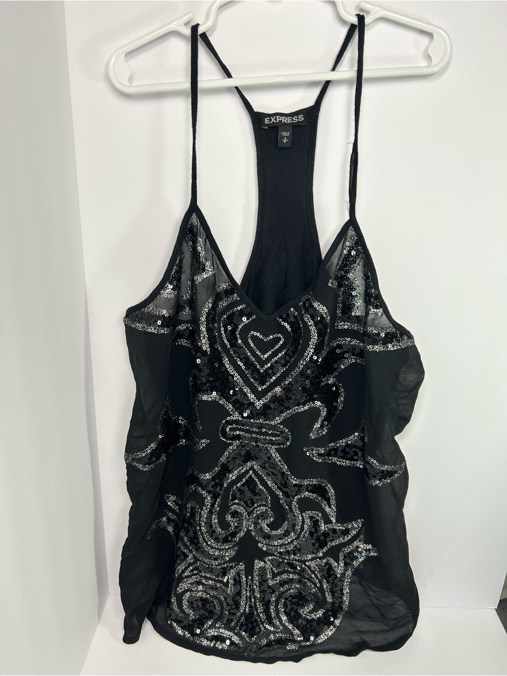 Express Black Sequin Embellished Racerback Camisole